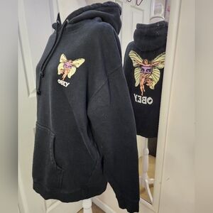 Obey Black Hoodie with Graphic Design Size L
